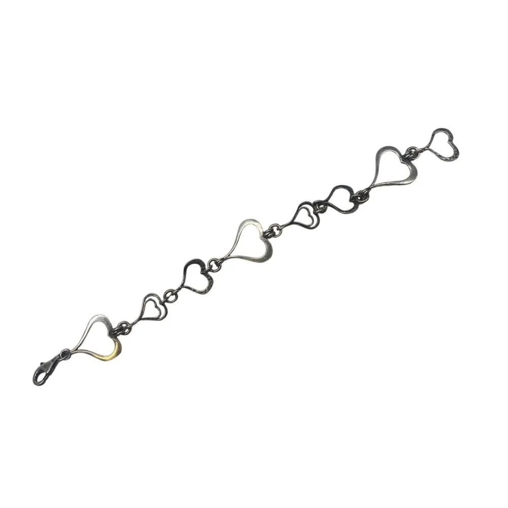 Heart Outline Vintage Sterling Silver Bracelet*9.9g*925*Starter Charm‎ Bracelet